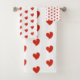 Hearty Hearts - Red and White - Badhandtuch Set
