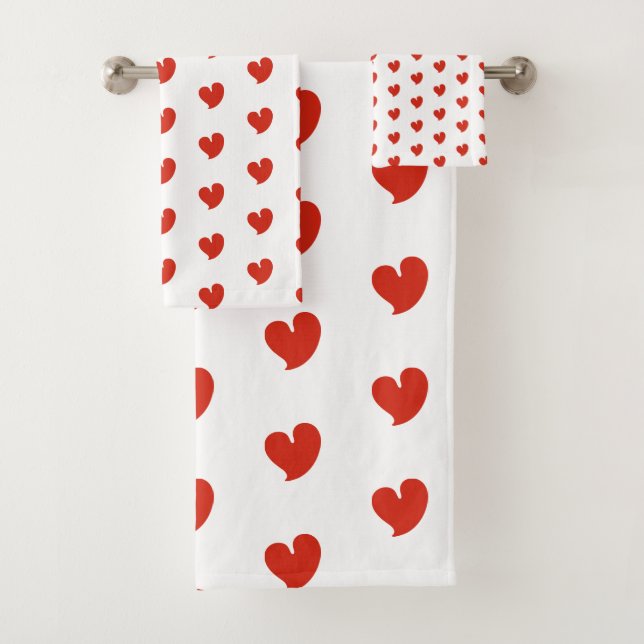 Hearty Hearts - Red and White - Badhandtuch Set (Insitu)