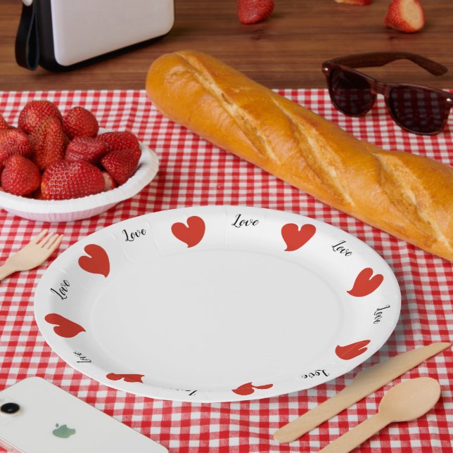 Hearty Hearts Rot - Benutzerdefinierter Text Pappteller (Picknick)