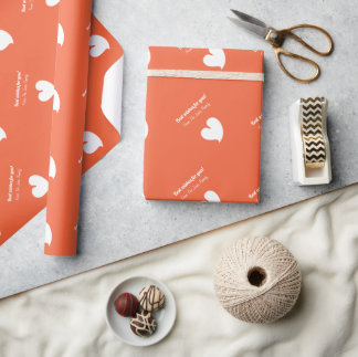 Hearty Hearts White and Sunset Orange Custom Text- Geschenkpapier