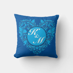 Hearty Party Cobalt Blue und Türkis Damask Herz Kissen