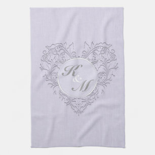 HeartyChic Lavender Leinen Damask Herz Geschirrtuch