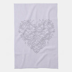 HeartyChic Lavender Leinen Damask Herz Handtuch