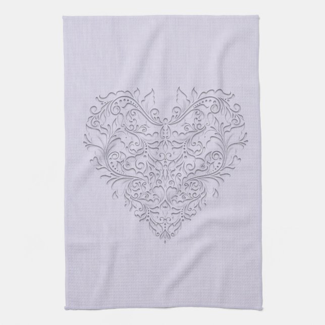 HeartyChic Lavender Leinen Damask Herz Handtuch (Vertikal)