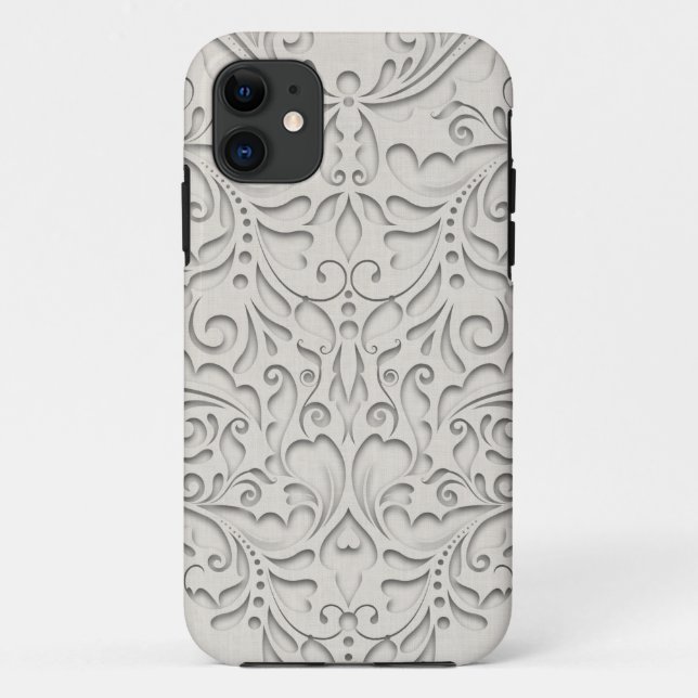 HeartyChic Natural Linen Damask Herz Case-Mate iPhone Hülle (Rückseite)