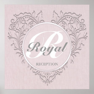 HeartyChic Pink Linen Damask Herz Poster