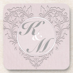 HeartyChic Pink Linen Damask Herz Untersetzer