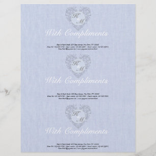 HeartyChic SkyBlue Linen Damask Herz Briefkopf