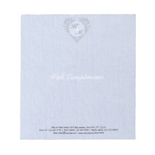 HeartyChic SkyBlue Linen Damask Herz Notizblock