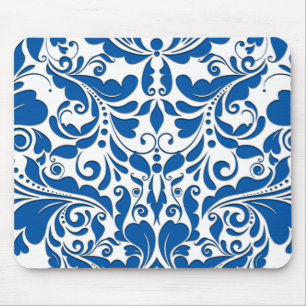 HeartyParty Blue & White Damask Herz Mousepad