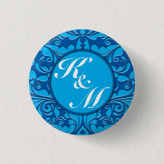 HeartyParty Cobalt Blue & Turquoise Damask Herz Button