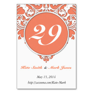 HeartyParty Coral & White Damask Herz Tischnummer
