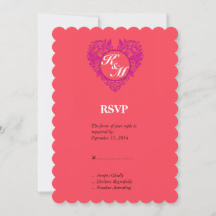 HeartyParty Himbeere und Magenta Damask Herz Einladung