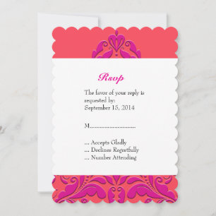 HeartyParty Himbeere und Magenta Damask Herz Einladung