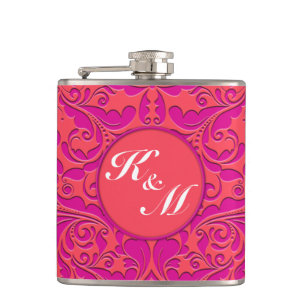 HeartyParty Himbeere und Magenta Damask Herz Flachmann