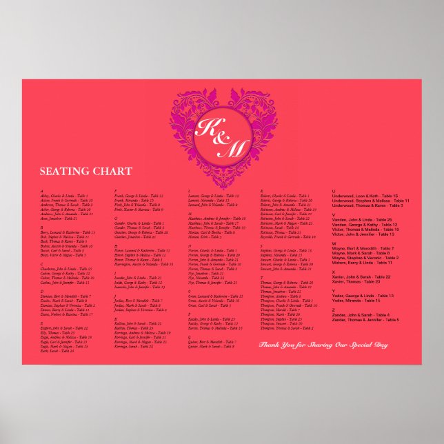 HeartyParty Himbeere und Magenta Damask Herz Poster (Vorne)