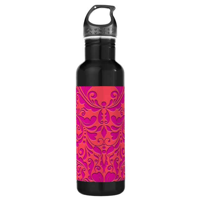 HeartyParty Himbeere und Magenta Damask Herz Trinkflasche (Vorderseite)