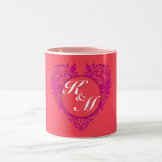 HeartyParty Himbeere und Magenta Damask Herz Zweifarbige Tasse