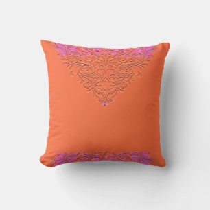 HeartyParty - Orange und rosa Damaske Herz Kissen