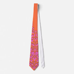 HeartyParty - Orange und rosa Damaske Herz Krawatte