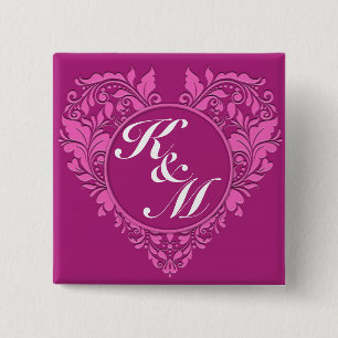 HeartyParty - Pink & Cherry Damask Herz Button