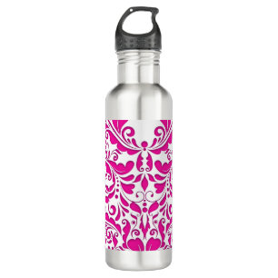 HeartyParty Rosa Magenta und weißes Damasherz Edelstahlflasche