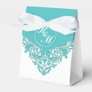 HeartyParty Türkis Blau und Weiß Damaskus Herz Geschenkschachtel