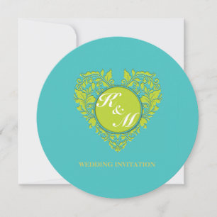 HeartyParty Türkis und Limon Damask Herz Einladung