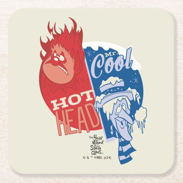 Heat Miser Hot Head & Snow Miser Mr. Cool Rechteckiger Pappuntersetzer (Vorderseite)