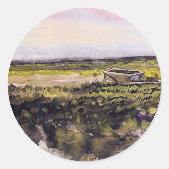 Heath with Wheelbarrow by Vincent van Gogh Runder Aufkleber (Vorderseite)