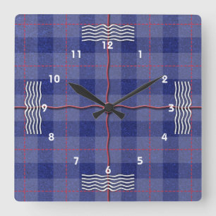 Heather Blue Kariert Quadratische Wanduhr
