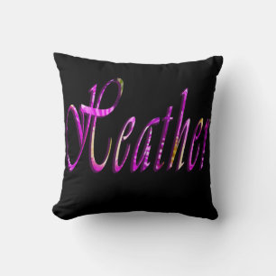 Heather, Girls Name Logo, Black Throw Cushion. Kissen
