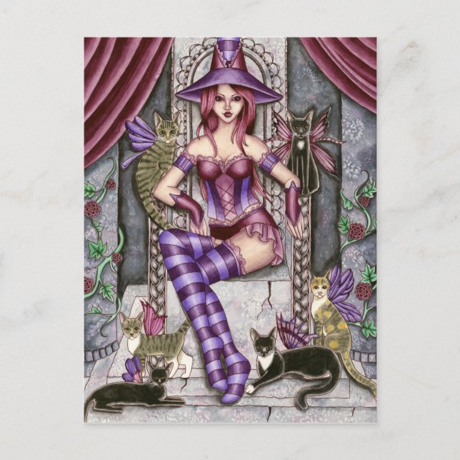 Heather - Gothic Cat Hexenkarte Postkarte (Vorderseite)