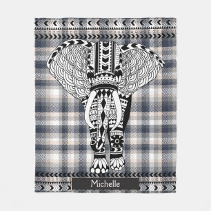 Heather Gray Cream Kariert Tribal Gemustert Elepha Fleecedecke