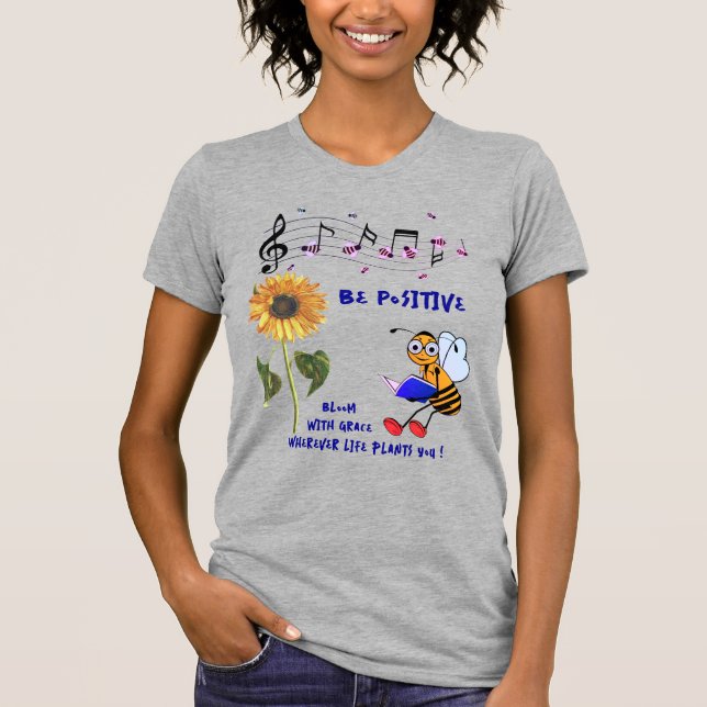 Heather Gray Sunflower Bees Positiver T - Shirt (Vorderseite)