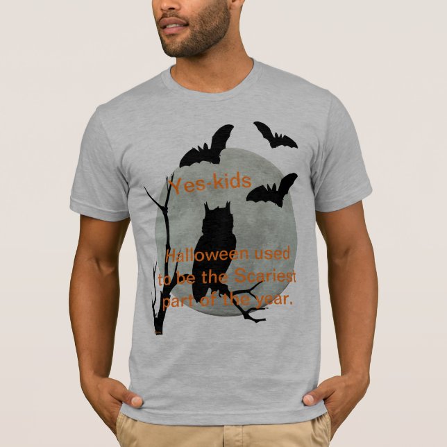 Heather Grey Halloween Owl & Bats T-Shirt (Vorderseite)