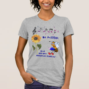 Heather Grey Sunflower Bees Positive T-shirt
