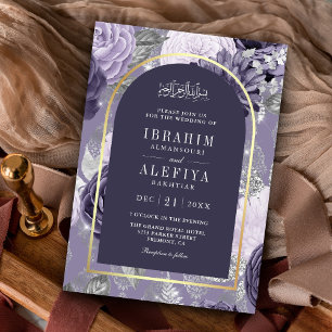 Heather Lila Floraler Torbogen Muslimische Hochzei Einladung