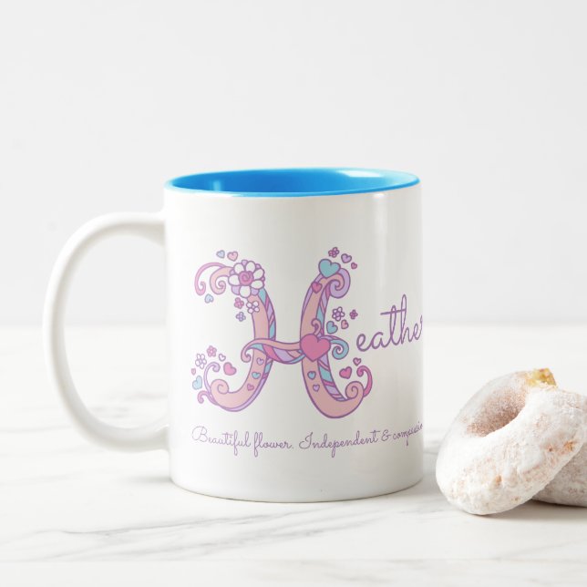 Heather name meaning monogram H personalized mug Zweifarbige Tasse (Mit Donut)