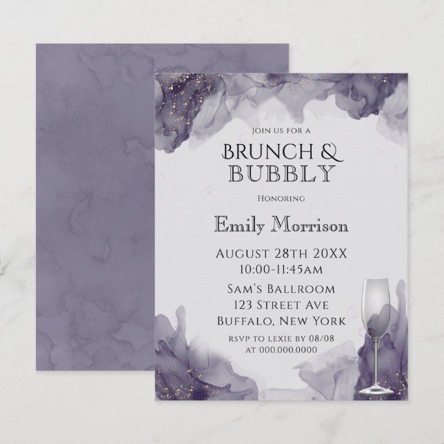 Heather Purple Gold Brunch & Bubbly Invitations (Devant / Derrière)