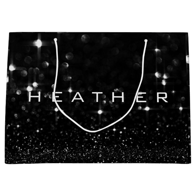Heather Schwarz-weiß White Glitzer Gefallen Gift S Große Geschenktüte (Vorderseite)