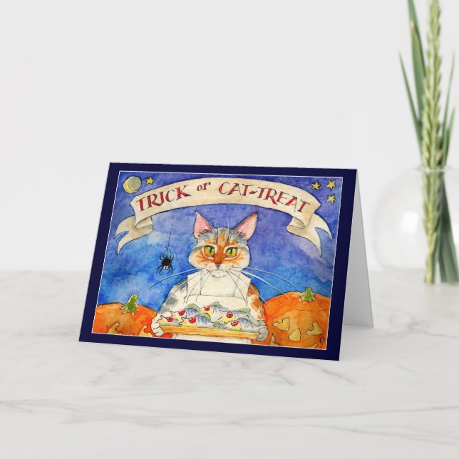 Heather the Cat's Halloween Trick or Treat card Karte (Vorderseite)