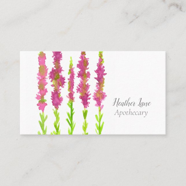 Heather Wildblumen Wasserfarbe Fuchsia Pink Visitenkarte (Vorderseite)