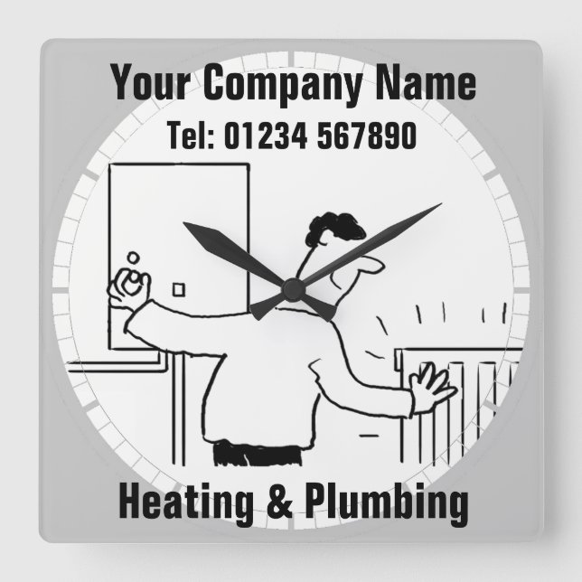Heating & Plumbing Services Cartoon Clock Quadratische Wanduhr (Vorderseite)