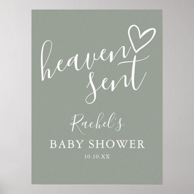 Heaven Sage Green Neutral Baby Duschzeichen Poster (Vorne)