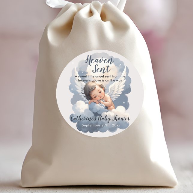 Heaven schickte Angel Baby in Clouds Babydusche Runder Aufkleber (Von Creator hochgeladen)