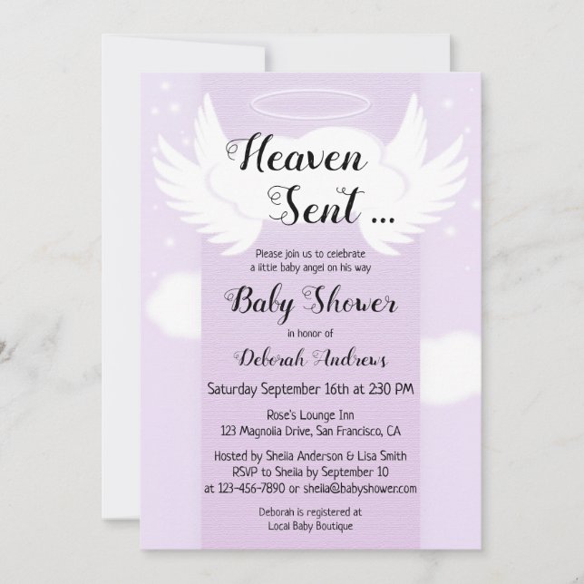 Heaven Sent Angel Wings Baby Dusche Einladung (Vorderseite)