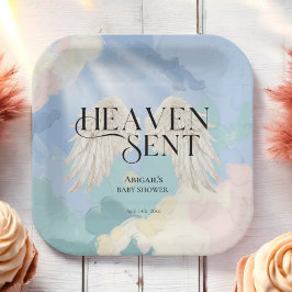 Heaven Sent Angel Wings Pastel Baby Dusche Pappteller