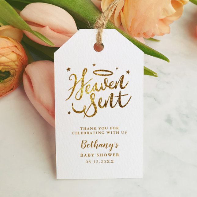 Heaven Sent Baby Dusche Gefallen Gold Glitzer Geschenkanhänger (Von Creator hochgeladen)