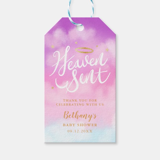 Heaven Sent Baby Dusche Gefallen Pink Geschenkanhänger (Vorderseite)